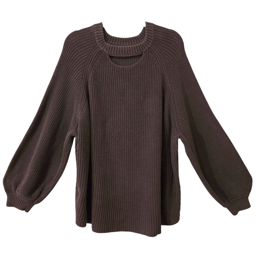 Pact Organic Cotton Shaker Stitch Cutout Sweater Brown XL Raglan Balloon Sleeve